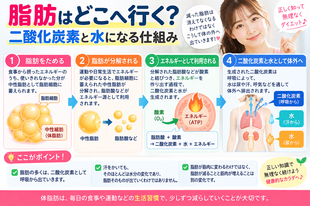脂肪はどこへ行く?二酸化炭素と水になる仕組み