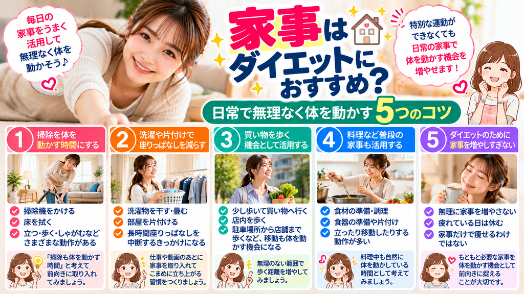 家事 ダイエットで意識したい5つのコツ
