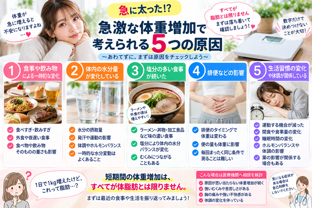 急激な体重増加で考えられる5つの原因