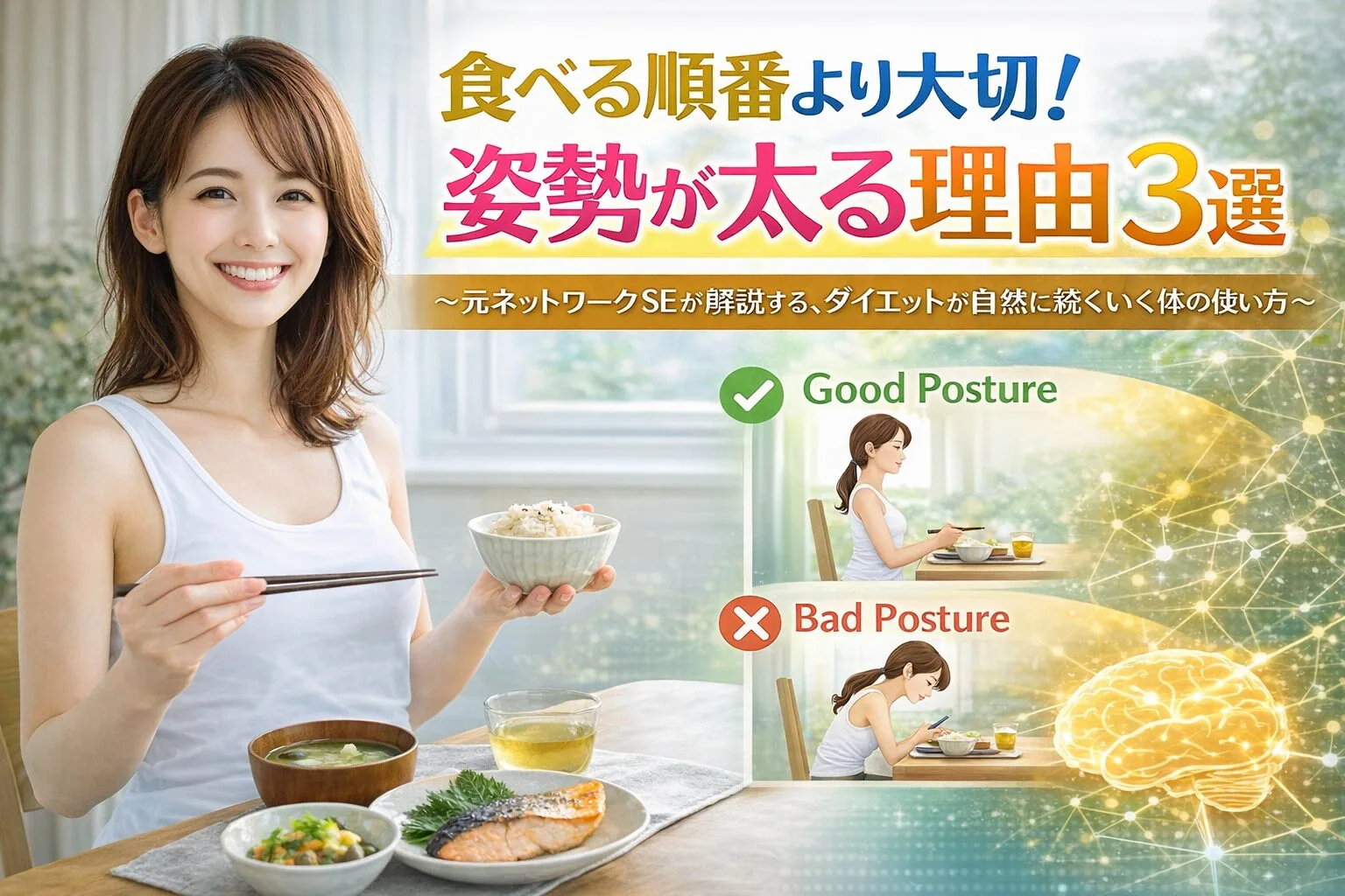 食べる順番より大切！姿勢が太る理由3選