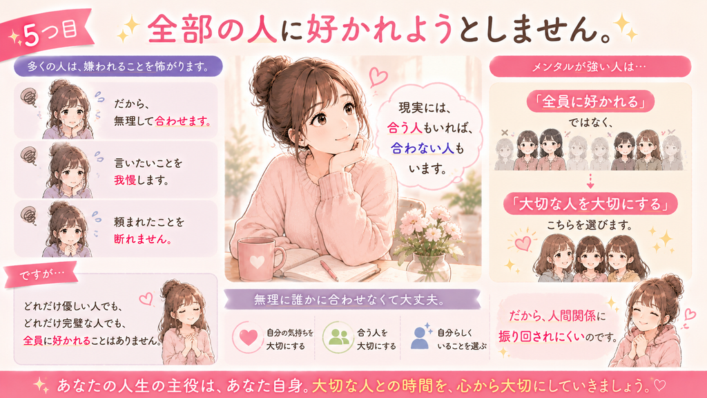 すべての人に好かれようとせず大切な人を大切にする考え方を解説したイラスト