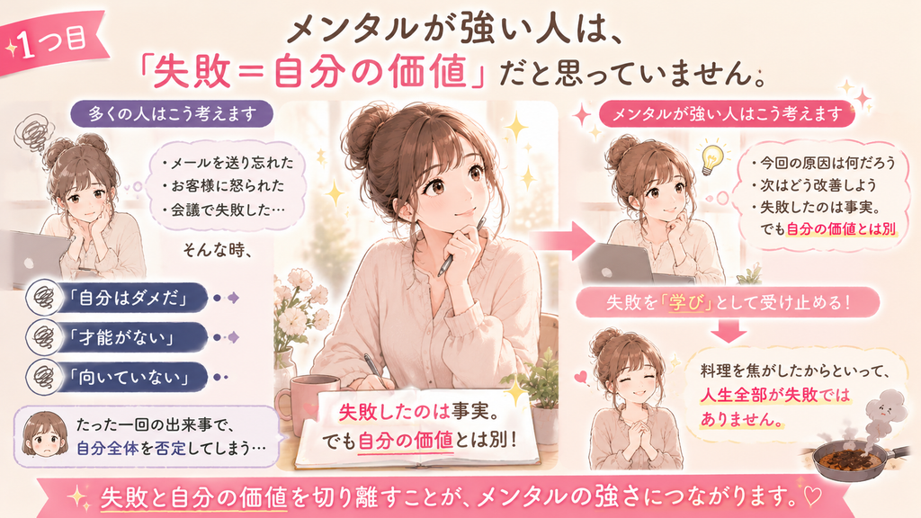 失敗と自分の価値を切り離して考える方法を解説したイラスト