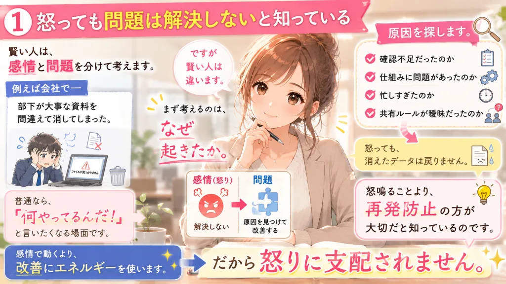 怒っても問題は解決しないことを解説したイラスト