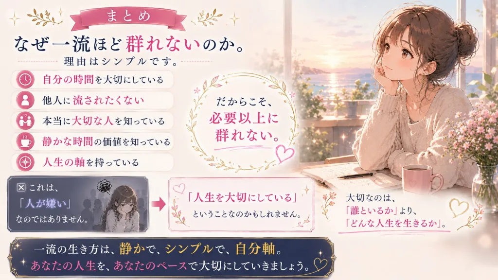 一流の人が群れない5つの理由をまとめたイラスト