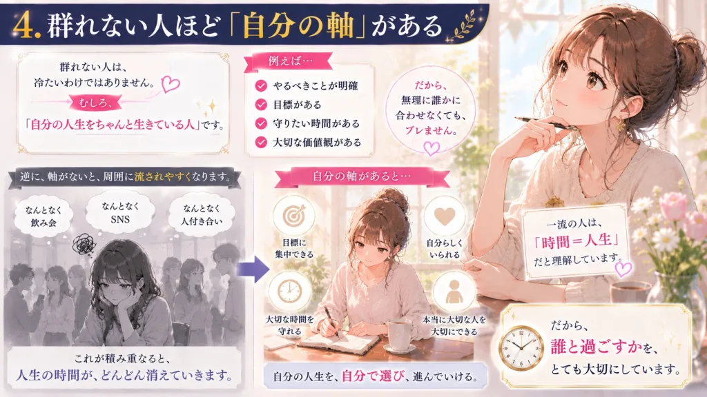 自分の軸を持つ人の特徴を解説したイラスト