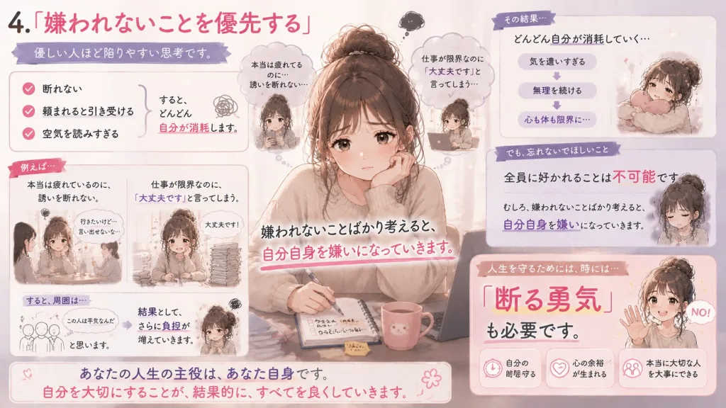 嫌われないことを優先する思考を解説したイラスト
